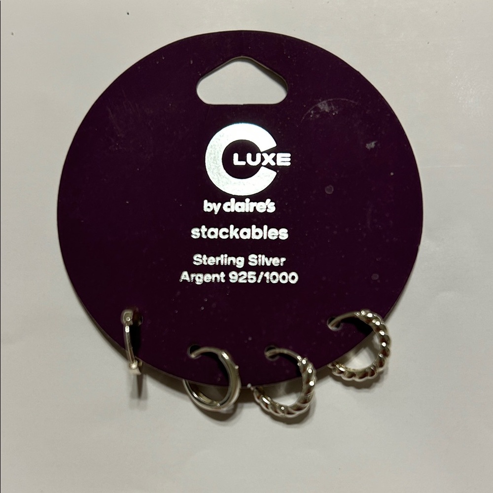 C Luxe by Claire's stackables Sterling Silver Hoop Set NEW